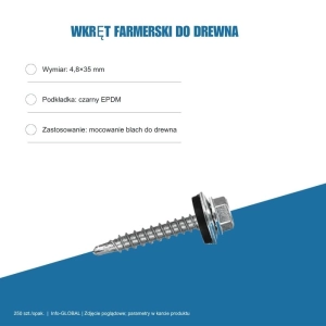 Wkręty farmerskie do blachy 4,8x35 mm do drewna – ocynk, 250 szt.